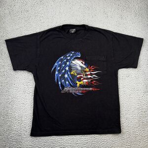 VTG Righteous Ruler Double Sided Graphic Eagle Flag Biker Pocket T-Shirt Size M